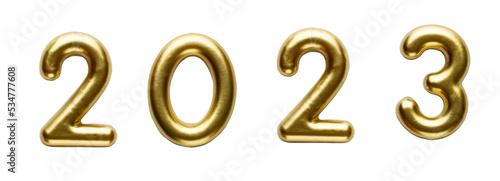 Gold metal numbers 2023 isolated on white
