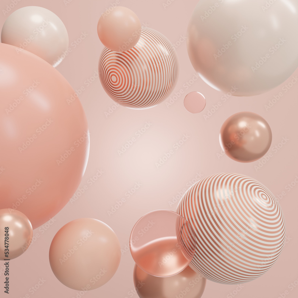 Abstract premium background with 3d geometric shapes. Dynamic wallpaper with 3d spheres balls. Decoration element, Modern cover design, trendy banner or poster, New Year and Celebration Concept.
