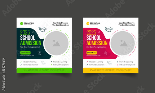 school education admission social media post layout. back to school promotion online marketing web banner for square flyer poster template. 