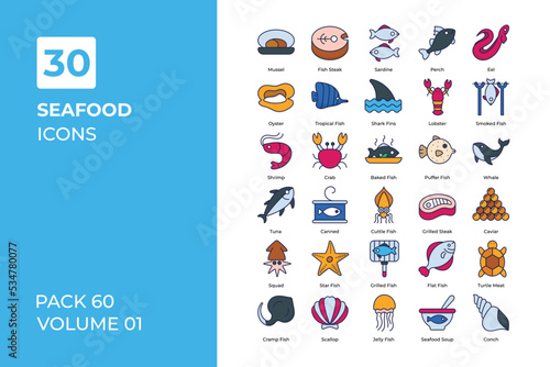 Seafood icons collection.