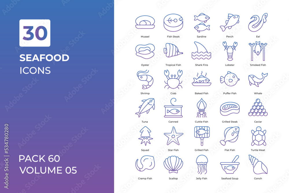 Naklejka premium Seafood icons collection.