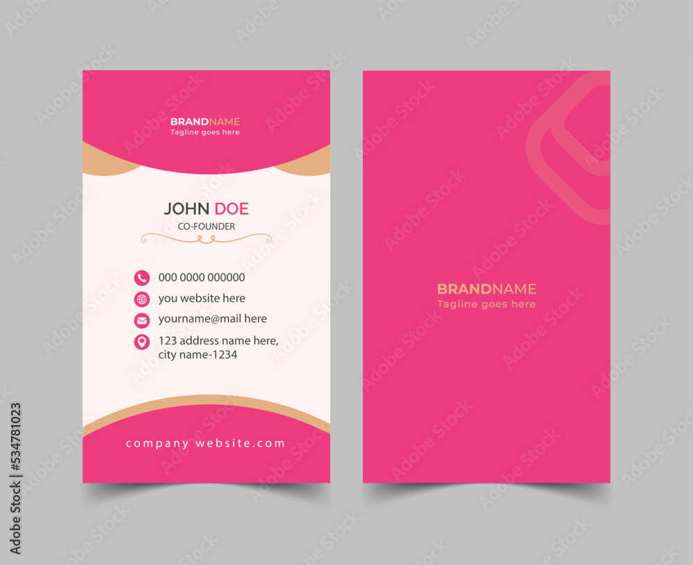 Stylish print-ready business card template design with red, gold, blue, and pink colors for man and women vector design