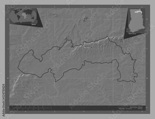 North East, Ghana. Bilevel. Labelled points of cities photo