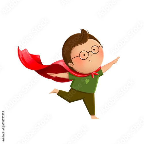 Little boy like a superhero in a red coat