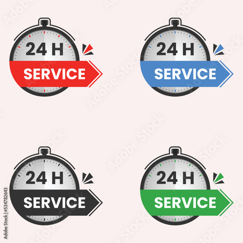 24 hours service logo with clock
