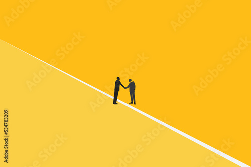Business negotiation, deal making or acquisition, merger vector concept. Two men shaking hands. Minimal design. Eps10 illustration.eps.