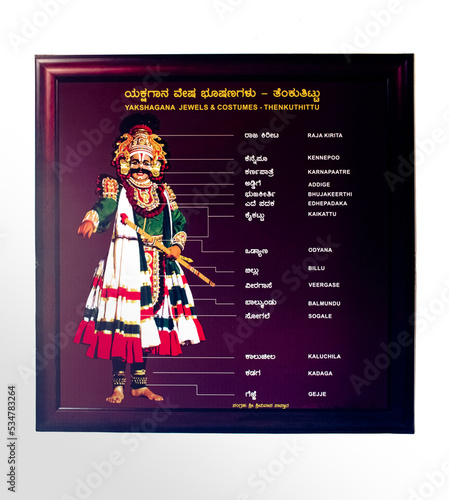 Photoframe of Yakshagana artist costumes with names. Yakshagana is traditional Indian folk dance. photo