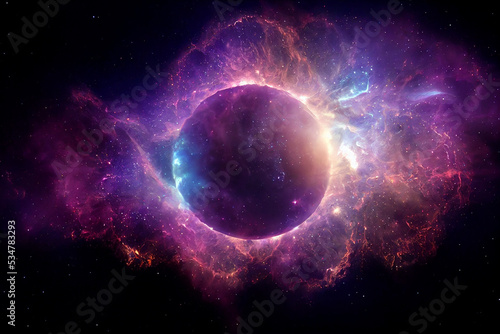 Astonishing Cosmic Wormhole Glowing Round Portal 3D Art Work Abstract Background. Super Massive Black Hole in Deep Space Fantastic Science Fiction Movie Scene. Distant Cosmic Worlds Stunning Wallpaper