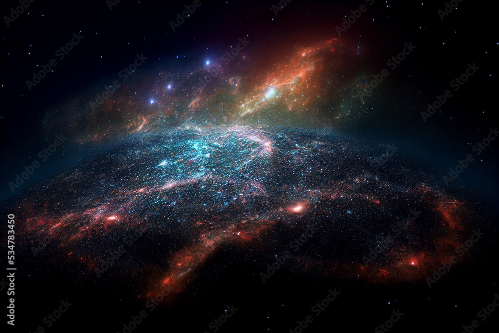 Massive Stars Cluster and Cosmic Nebula 3D Visualization Art Work Spectacular Abstract Background. Grand Awesome Huge Cosmic Structure Stunning Astrophotography Wallpaper. Space Exploration Astronomy