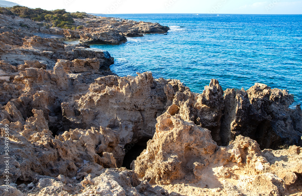 Rocky coast of the Mediterranean Sea in Cyprus Rocky coast of the Mediterranean Sea in Cyprus