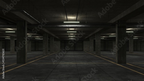 3d old scary Abandoned Underground Parking © othersidevision