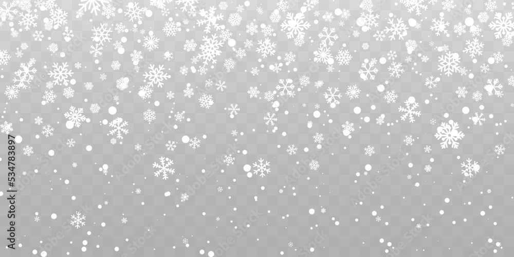 Christmas snow. Falling snowflakes on transparent background. Snowfall. Vector illustration Christmas snow. Falling snowflakes on transparent background. Snowfall. Vector illustration
