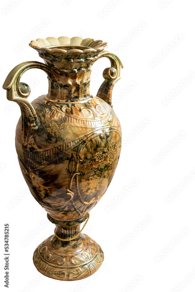 Large antique porcelain golden vase with drawings Large antique porcelain golden vase with drawings