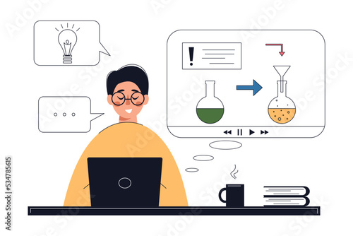 Online studying, online courses, education business and self development concept. Vector illustration.