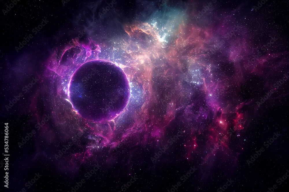 Cosmic Portal to Another Dimension 3D Art Purple Stunning Celestial Abstract Background. Deep Space Massive Wormhole Fantastic Science Fiction Movie Scene. Distant Cosmic Worlds Spectacular Wallpaper