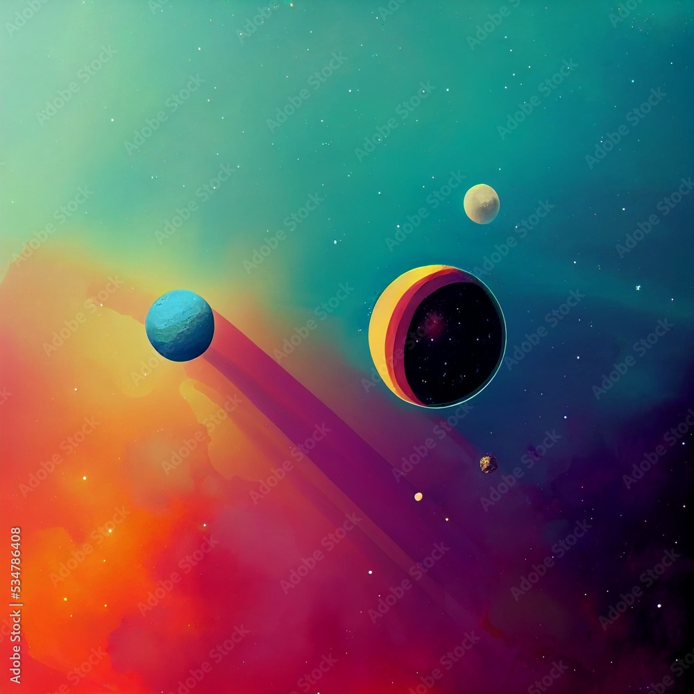 Fototapeta premium A Colorful illustation of Stars, nebular and planets in Space