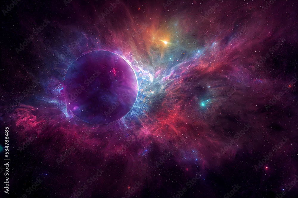 Born of Supernova Star in Deep Space 3D Concept Art Stunning Abstract Background. Distant Cosmic Worlds Exploration Fantastic Science Fiction Movie Magnificent Scene. Cosmos Planet Awesome Wallpaper