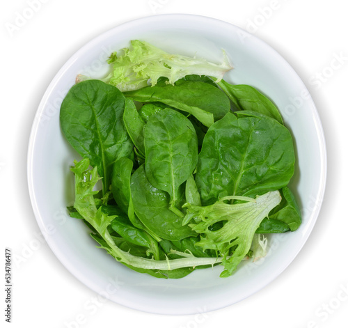 Fresh Spring Mix Lettuce in a Bowl Isolated from Background photo