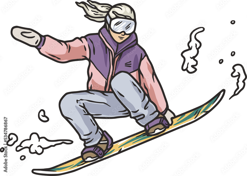 Winter sports snowboarder on a snow board in the grab jump
