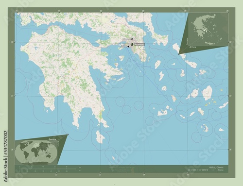 Canvas Print Attica, Greece. OSM. Labelled points of cities
