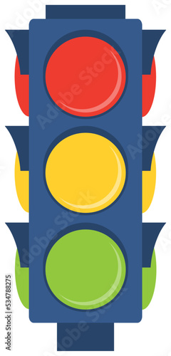 Traffic light, traffic light icon on a blue background with a white stroke. Vector, cartoon illustration.