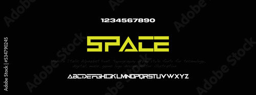 SPACE Sports minimal tech font letter set. Luxury vector typeface for company. Modern gaming fonts logo design.