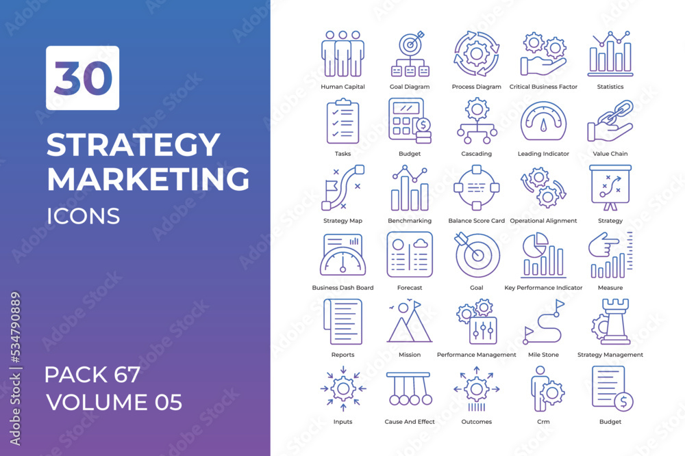 strategy marketing icons collection.