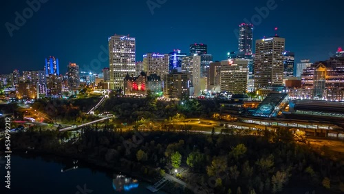 Edmonton's skyline at night in a drone hyperlapse
 photo