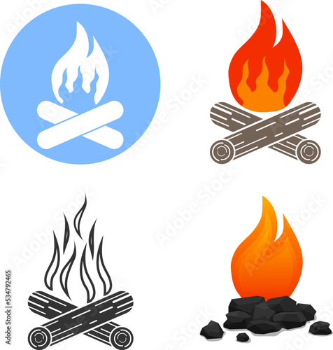 Bonfire,  campfire icon with flame on white background. Vector, cartoon illustration. Vector.
