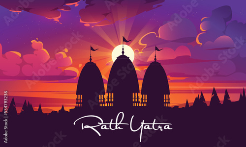 Happy Rath Yatra holiday background celebration for Lord Jagannath, Balabhadra and Subhadra.Vector illustration photo