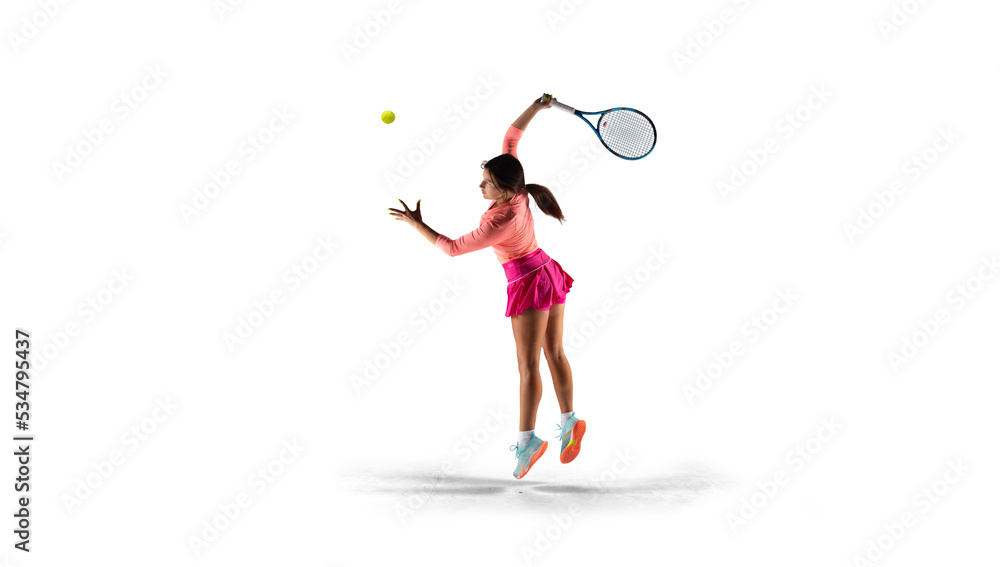 Woman playing tennis isolated on white Woman playing tennis isolated on white