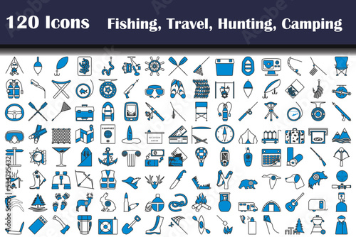 120 Icons Of Fishing, Travel, Hunting, Camping