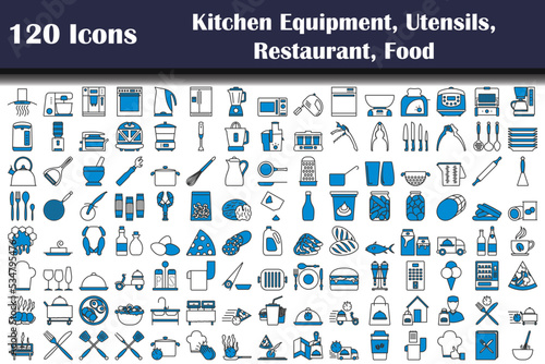 120 Icons Of Kitchen Equipment, Utensils, Restaurant, Food