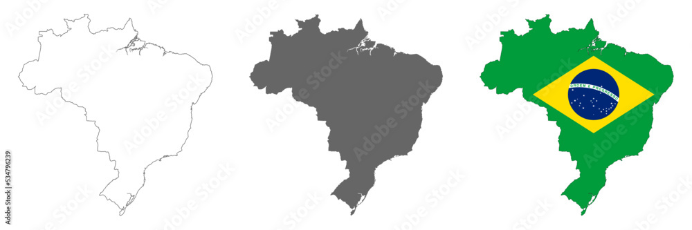 Highly detailed Brazil map  with borders isolated on background