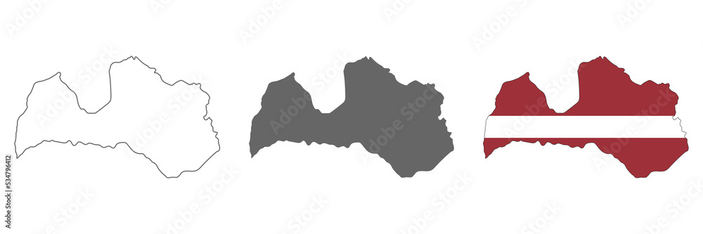 Highly detailed Latvia map with borders isolated on background