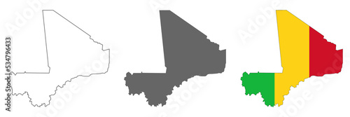 Highly detailed Mali map with borders isolated on background