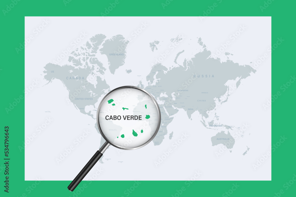 Map of Cabo Verde political world map with magnifying glass Map of Cabo Verde political world map with magnifying glass