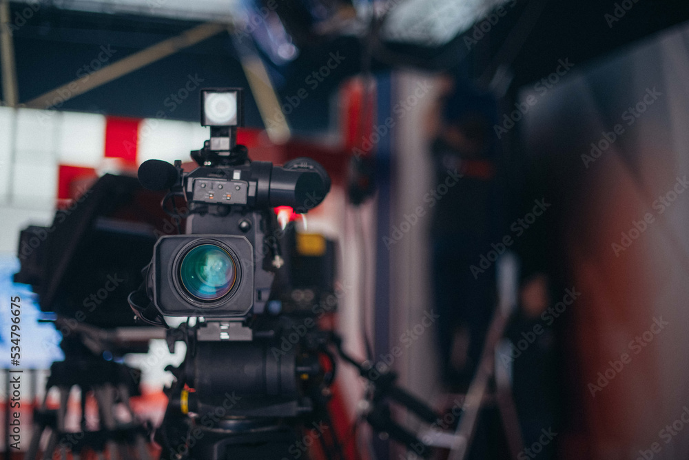Professional film and video camera on the set. Shooting shift, equipment and group. Professional film and video camera on the set. Shooting shift, equipment and group.