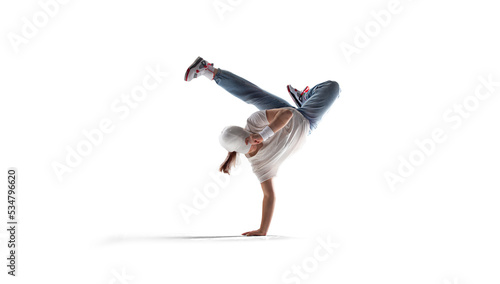 Street dancer girl  dance breakdance isolated on white photo