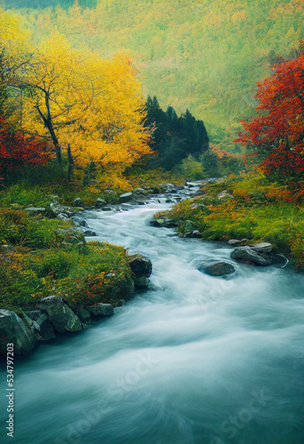 Mountain river in autumn forest