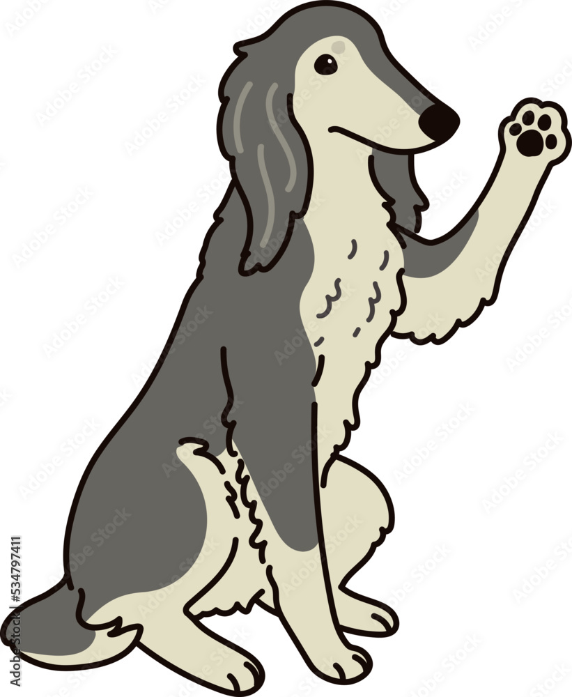 Simple and adorable Saluki dog illustration waving hand Simple and adorable Saluki dog illustration waving hand