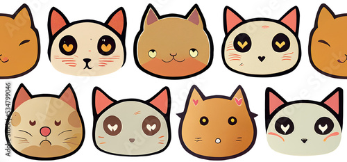 Seamless pattern with cute funny cats. Anime style, flat design