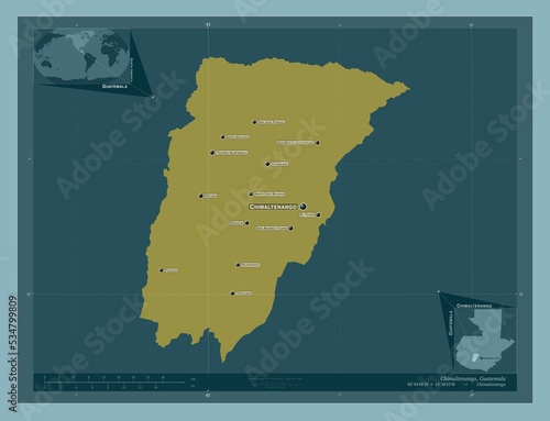 Chimaltenango, Guatemala. Solid. Labelled points of cities photo