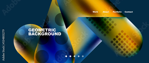 Glassmorphism landing page background template. Colorful glass shapes with metallic effect abstract composition for wallpaper, banner, background