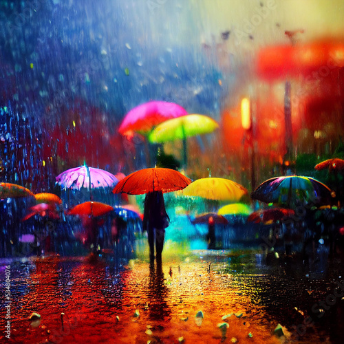 Wallpaper Mural colourful umbrella in the rain Torontodigital.ca