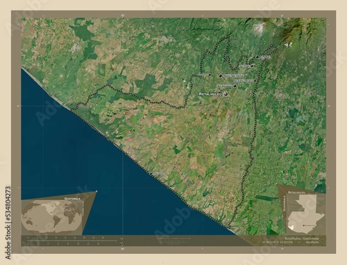 Retalhuleu, Guatemala. High-res satellite. Labelled points of cities photo