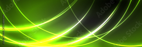 Neon glowing fluid wave lines, magic energy space light concept, abstract background wallpaper design