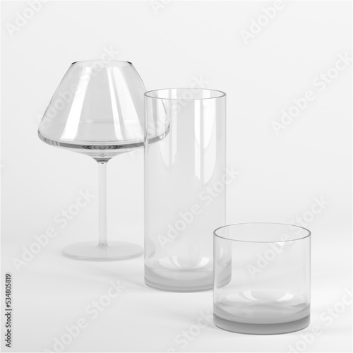 Realistic empty various glasses for alcohol. Drinks background