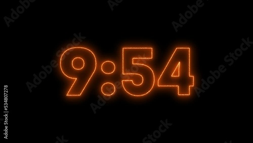 Neon lights timer, laser ray with ten minute counter	