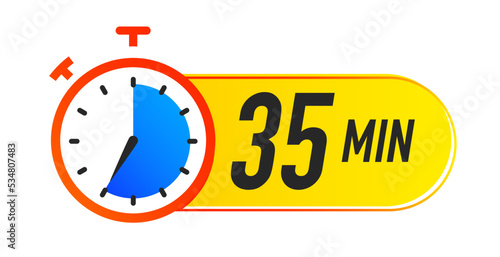Timer vector icon 35 minutes vector colorful style. Clock, stopwatch isolated on white background. Cooking time label. EPS 10